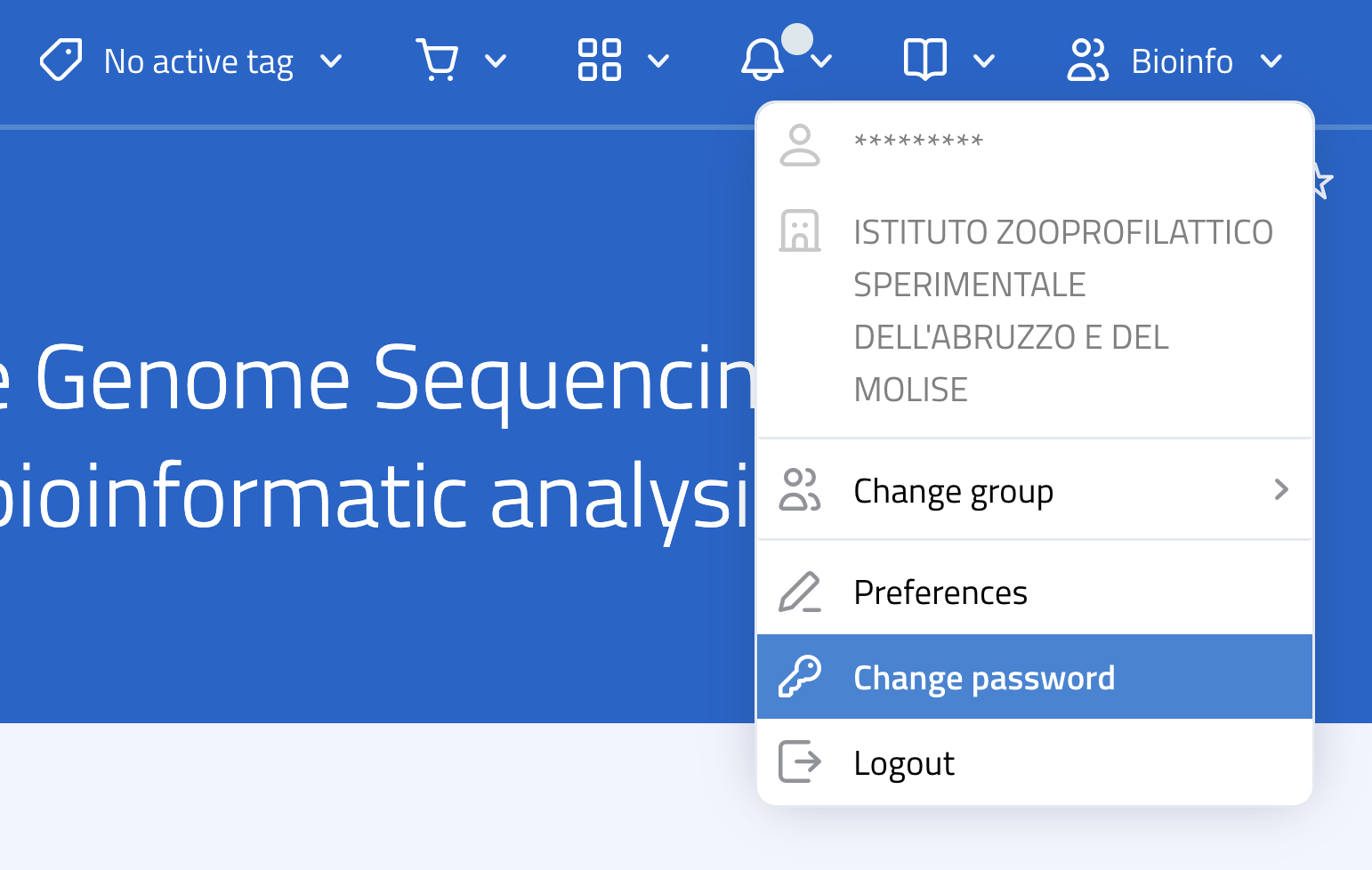 Screenshot posizionamento voce Cambia password
