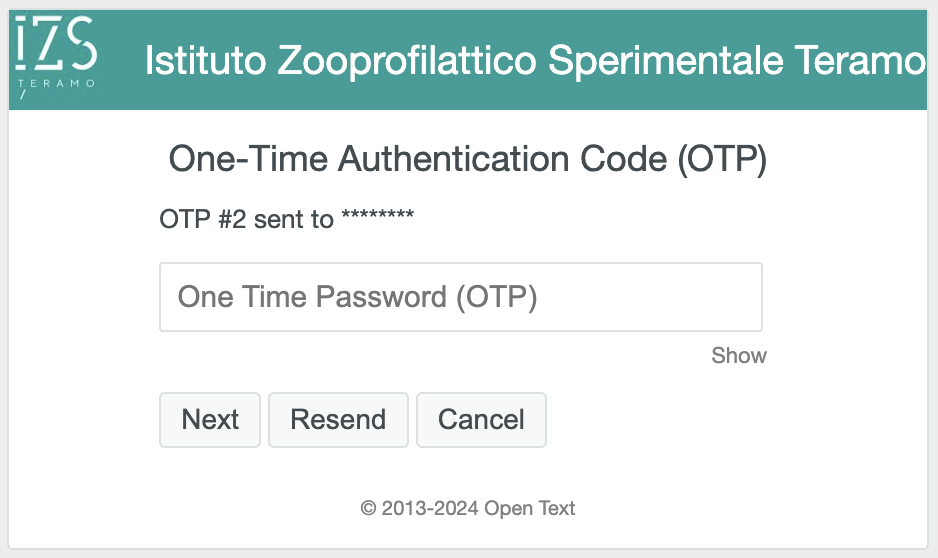 Screenshot sspr otp code form